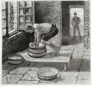 Werk van de Tomme door een kaasmaker uit Auvergne - in De wonderen van de industrie door Louis Figuier