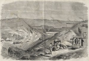 Werkzaamheden aan het Suezkanaal 1864 - Bouwplaats en boorwerkzaamheden aan het Suezkanaal in 1864 (Chaluf Tranchée).