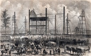 Werken op het Marsveld in Parijs eind april 1866 - gravure van 1867 door Unknown artist