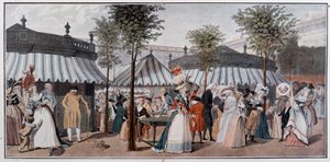 Wereldwandeling door de tuinen van het Koninklijk Paleis, eind 18e eeuw - chromo naar de gravure van Debucourt door Unknown artist