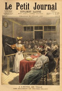 Examens voor meisjes in het stadhuis van Parijs. Gravure in 