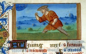 Zodiac Kreeft en gras maaien - Miniatuur uit de Middeleeuwen door Unknown artist