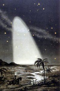 Zodiakaal lichtfenomeen op de Mexicaanse savanne. 19e-eeuwse kleurenlithografie