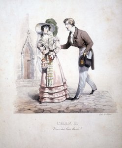 Genrescène die een koppel voorstelt: ""Vous êtes bien hardi..."" door Unknown artist