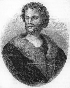 Portret van Mathurin Régnier. Franse dichter (1573 tot 1613) Gravure uit 1866