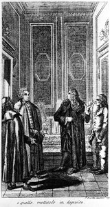 De arrestatie van de libertijn Giacomo Casanova (1725-1798) avonturier en Italiaanse schrijver. Gravure uit de 19e eeuw door Unknown artist