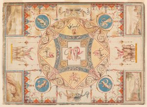 Plafond in de Villa van Hadrianus, met nimfen, centauren, herten en olifanten