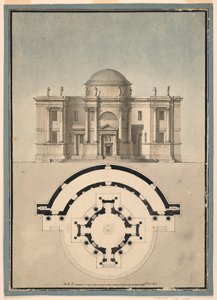 Ontwerp voor een Klassieke Tempel met een Tempietto en Halfronde Aedicule door Unknown, Italian