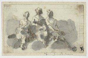 Drie zittende figuren (recto); zittende man in profiel (verso) door Unknown Italian