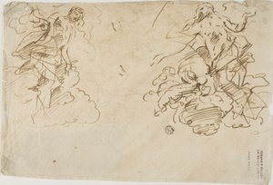 Twee figuren in wolken door Unknown Italian