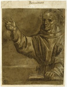 Sint Bernardinus van Siena preekt vanuit een open boek door Unknown Sienese