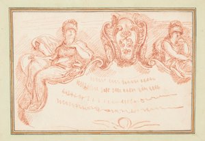 Tekening, Plafonddetail met twee zittende figuren en wapenschild, ca. 1759-70 door Unknown artistUnknown artist