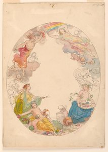 Tekening, plafondschildering, "De Elementen", ca. 1870