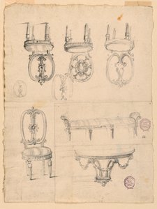 Tekeningen, stoelen en architectuurschetsen, 1785-1795 door Unknown artistUnknown artist
