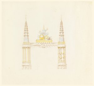 Tekening, Schoorsteenstuk, westelijke muur van de muziekkamer, ca. 1820