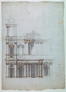 Tekening, kerkgevel, 18e eeuw door Unknown artistUnknown artist