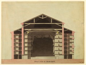 Tekening, Wedstrijdontwerp voor La Fenice, Venetië: Dwarsdoorsnede, 1788 door Unknown artistUnknown artist