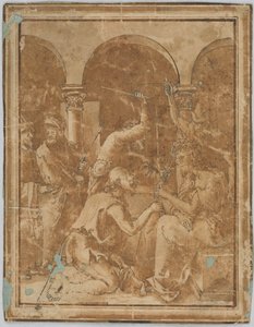 Tekening, Kopie van de Doornenkroning in de Kleine Passie door Albrecht Durer, gepubliceerd in 1511, 1525-1600 door Unknown artistUnknown artist