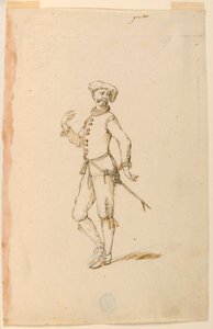 Tekening, Kostuumontwerp: Een kapitein voor een ballet, ca. 1720 door Unknown artistUnknown artist