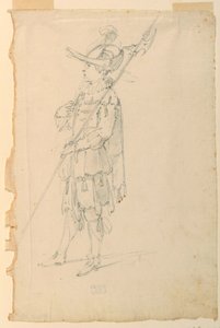 Tekening, Kostuumontwerp: Een hellebaard voor een ballet, ca. 1720 door Unknown artistUnknown artist