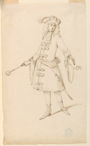 Tekening, Kostuumontwerp: Een edelman, koning of prins voor een ballet, ca. 1720 door Unknown artistUnknown artist