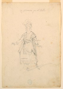 Tekening, Kostuumontwerp: Een zangeres voor een ballet, ca. 1720 door Unknown artistUnknown artist