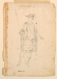 Tekening, Kostuumontwerp: Amerika voor een ballet, ca. 1720 door Unknown artistUnknown artist