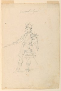 Tekening, Kostuumontwerp: De Wapenmeester voor een Ballet, ca. 1720 door Unknown artistUnknown artist