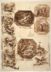 Tekening, Cupido en Psyche: Vier Octagons en acht tekeningen van Cupido, 1810-15 door Unknown artistUnknown artist