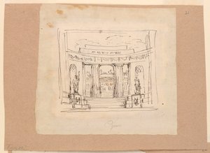 Tekening, gordijnontwerp, gebogen poort Antieke architectuur, begin 19e eeuw door Unknown artistUnknown artist