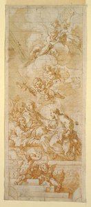 Tekening, Dood van de heilige Jozef, studie voor een plafondschildering, ca. 1670-1747