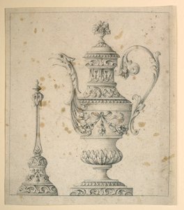 Tekening, Versierde kruik en handbel, 1860-80 door Unknown artistUnknown artist