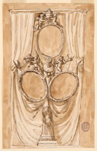 Tekening, Decoratie voor portret van paus Pius VI en koninklijk paar, ca. 1790
