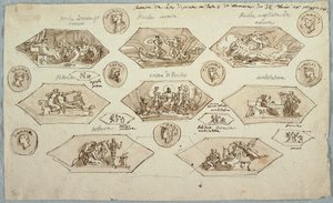 Tekening, Decoratie voor het plafond van een slaapkamer in Villa Aldini, Montmorency, 1813 door Unknown artistUnknown artist