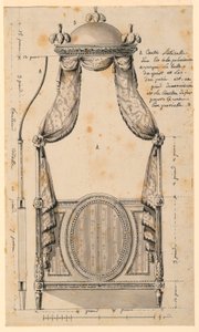 Tekening, Ontwerp voor een bed in Poolse stijl, 1780