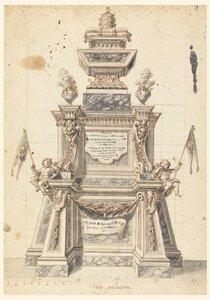 Tekening, Ontwerp voor een katafalk voor de herdenkingsdienst van een paus, waarschijnlijk Clemens XI, 1721 door Unknown artistUnknown artist