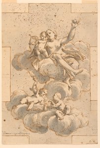 Tekening, ontwerp voor een plafondschildering, Venus, Cupido en Putti, 1700-29 door Unknown artistUnknown artist