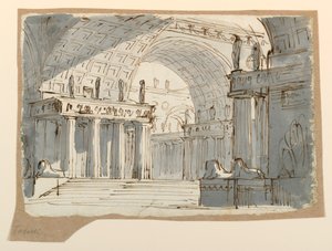 Tekening, Toneelontwerp, Klassiek gewelfd gebouw, ca. 1800 door Unknown artistUnknown artist