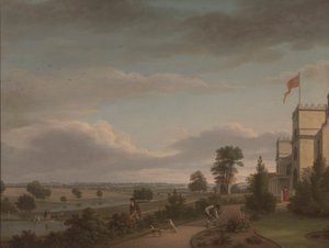 Een Landhuis in een Rivierlandschap, Voorheen Geïdentificeerd als Oatlands door Unknown artist