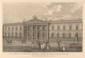 Een vooraanzicht van het East India House in Leadenhall Street door Unknown artist
