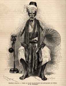 Een hindoeïstische religieuze bedelaar. Gravure ter illustratie van de reis naar de zuidelijke provincies van India, door Alfred Grandidier, in 1862-1864, gepubliceerd in 