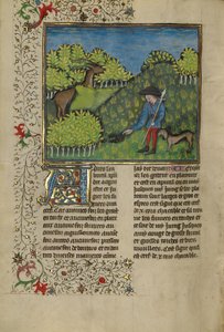 Een jager en een hond onderzoeken het spoor van een hert door Unknown artist