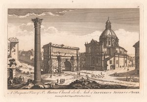 Een perspectief van de St. Martins kerk en de boog van Septimius Severus in Rome door Unknown artist