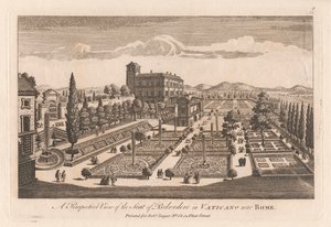 Een perspectivisch uitzicht op de zetel van Belevedere in het Vaticaan nabij Rome