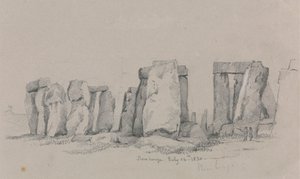 Een uitzicht op Stonehenge met twee figuren op de voorgrond door Unknown artist