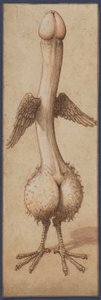 Een gevleugelde fallus in de vorm van een vogel door Unknown artist