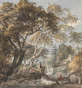 Een Bosbeek met Visser door Unknown artist