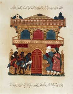 Een karavaan in beweging. Illustratie van de 13e eeuw van de 