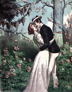 Een verliefd stel dat elkaar een kus geeft. door Unknown artist