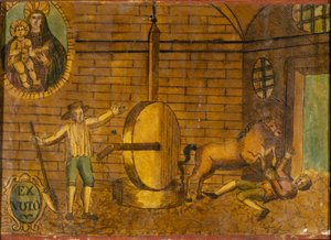 Een man omvergeworpen door een paard, ex voto van het einde van de 18e eeuw